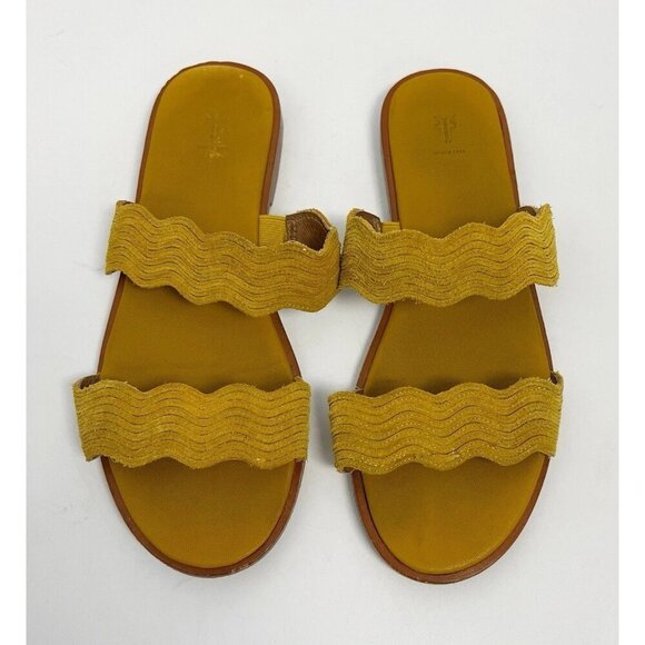 Frye Mira Wave Women's Leather Suede Mustard Yellow Slides Sandals Sz 7.5 M - Picture 1 of 8